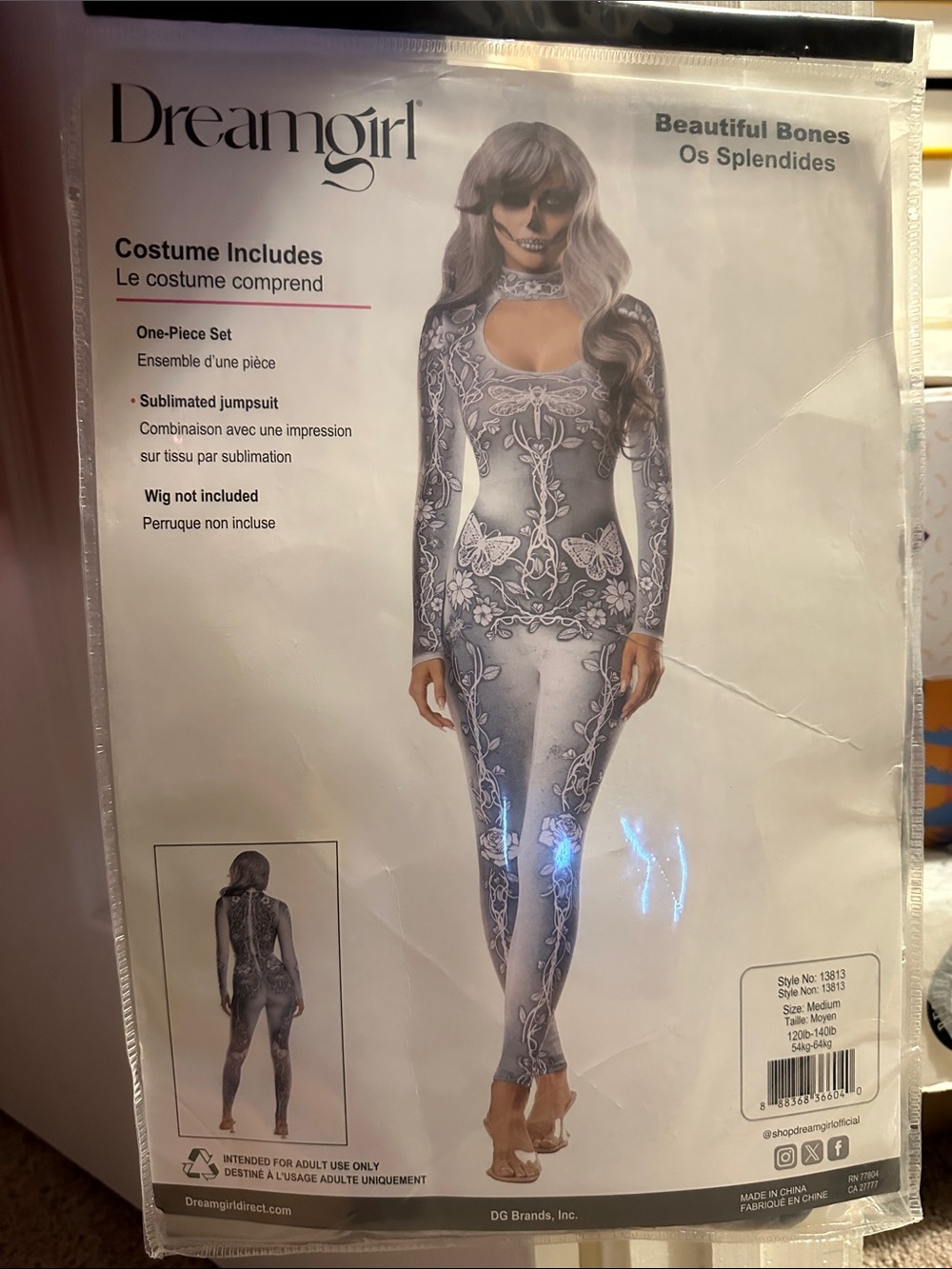 Dreamgirl Gray White Sculpted Bones Sublimated Jumpsuit